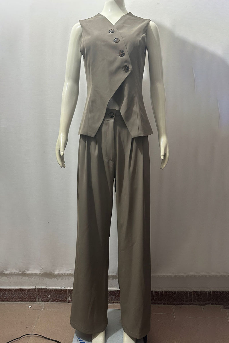 Buttons V Neck Sleeveless Two Pieces