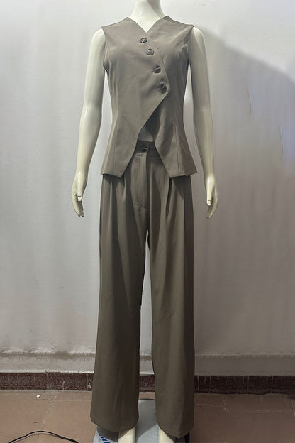 Buttons V Neck Sleeveless Two Pieces