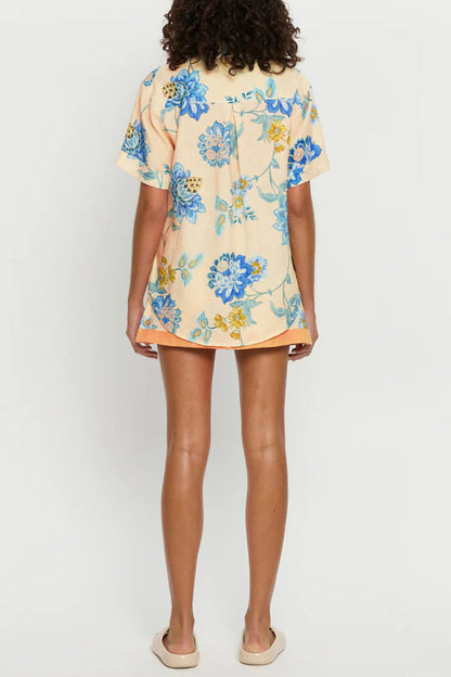 Vacation Print Buttons Contrast Turndown Collar Short Sleeve Two Pieces