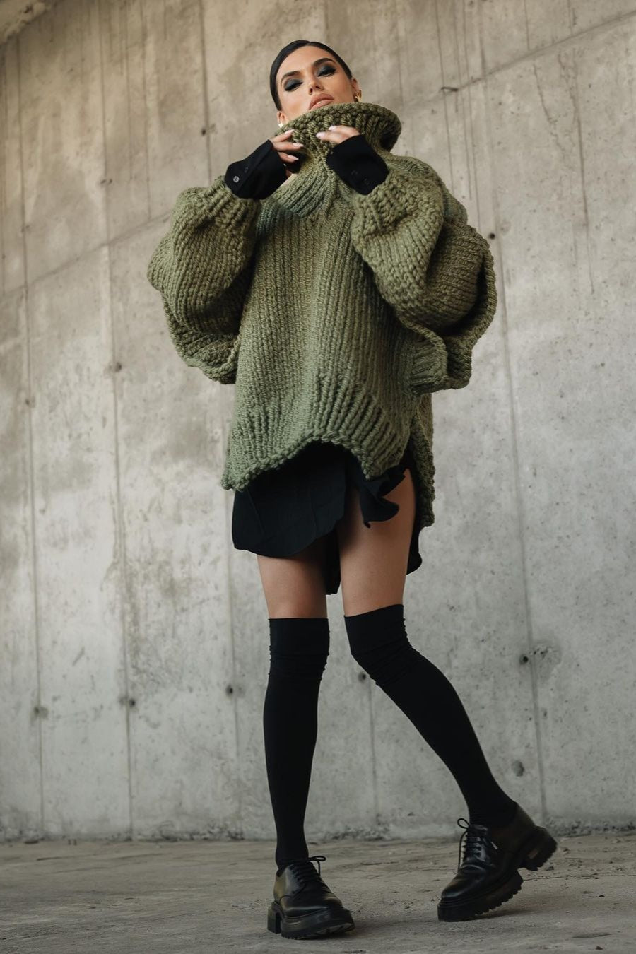 Patchwork Chunky Fluffy Turtleneck Sweater