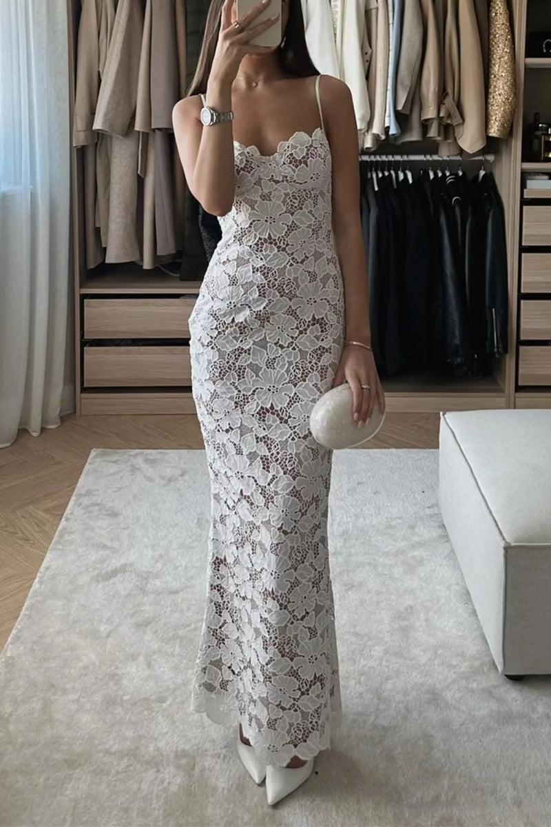 Lace Strap Design V Neck Long Dresses