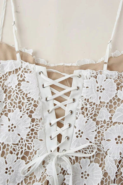 Lace Strap Design V Neck Long Dresses
