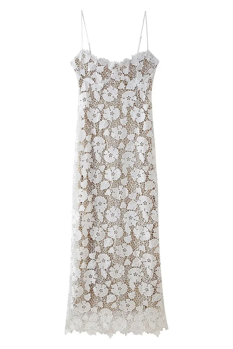 Lace Strap Design V Neck Long Dresses