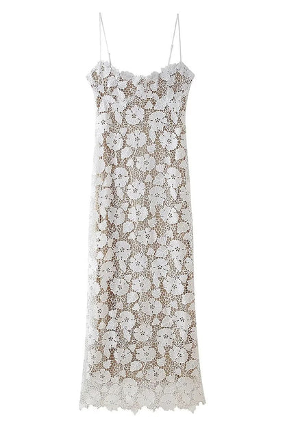 Lace Strap Design V Neck Long Dresses