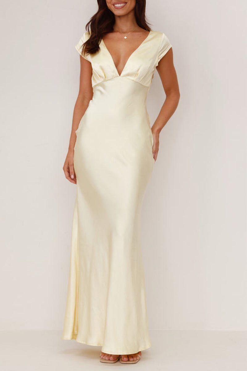 Backless V Neck Long Dresses(3 Colors)