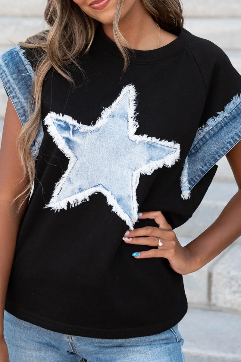The Stars Distressed Patchwork O Neck T-shirts