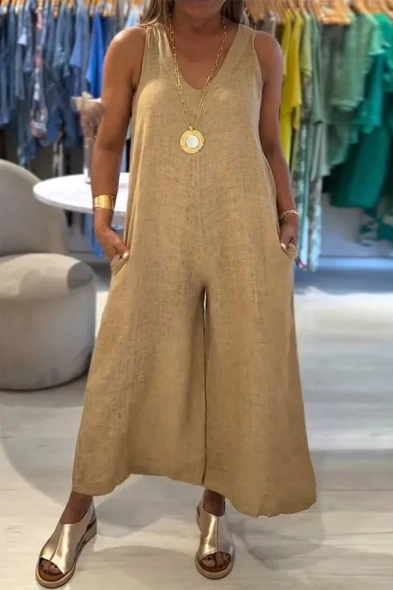 Distressed Pocket V Neck Loose Jumpsuits(4 Colors)