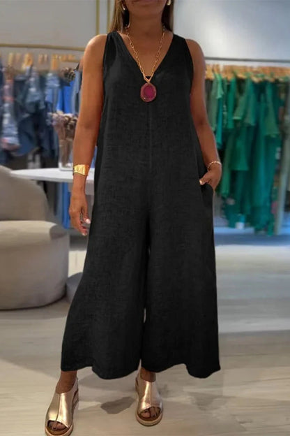 Distressed Pocket V Neck Loose Jumpsuits(4 Colors)