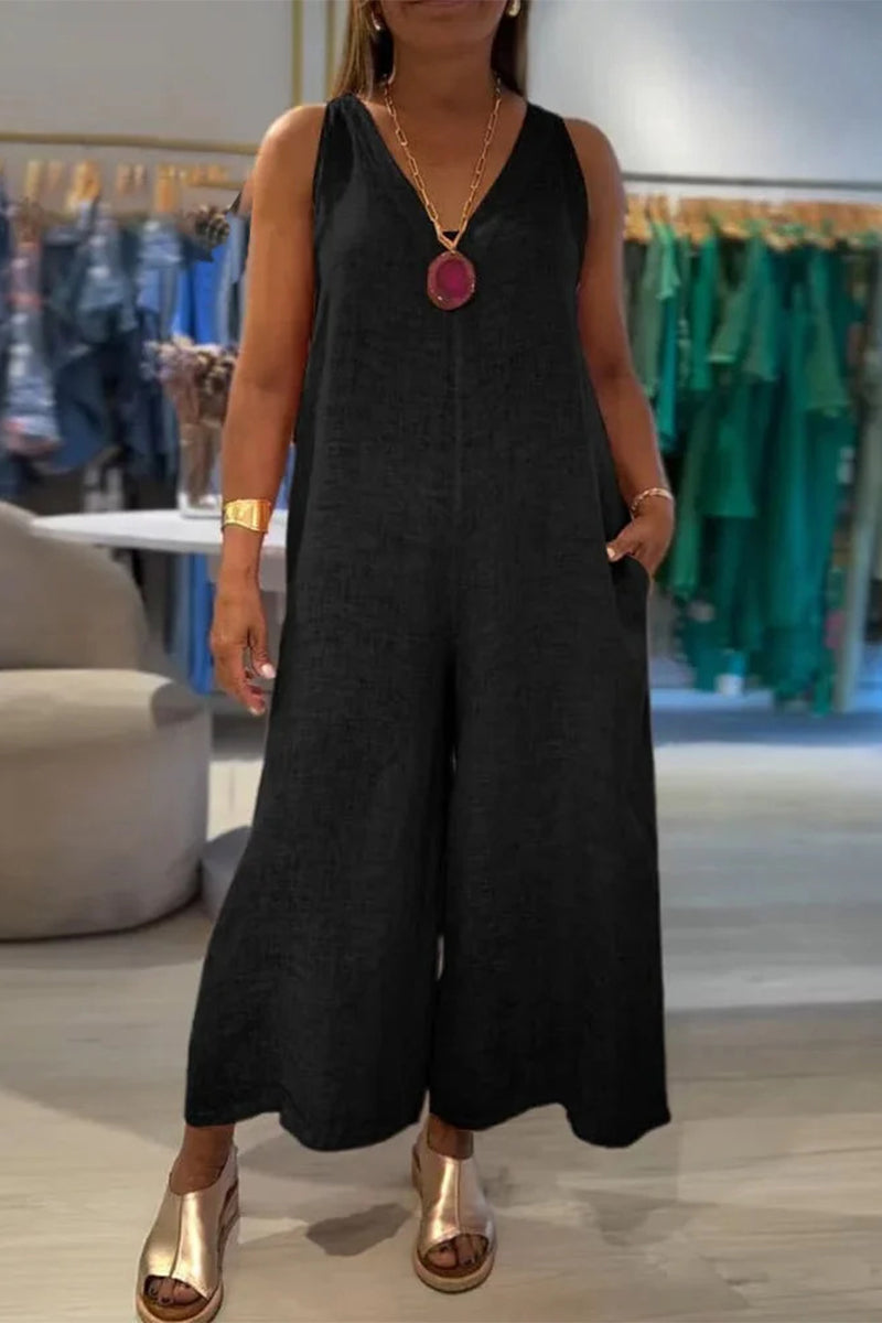 Distressed Pocket V Neck Loose Jumpsuits(4 Colors)