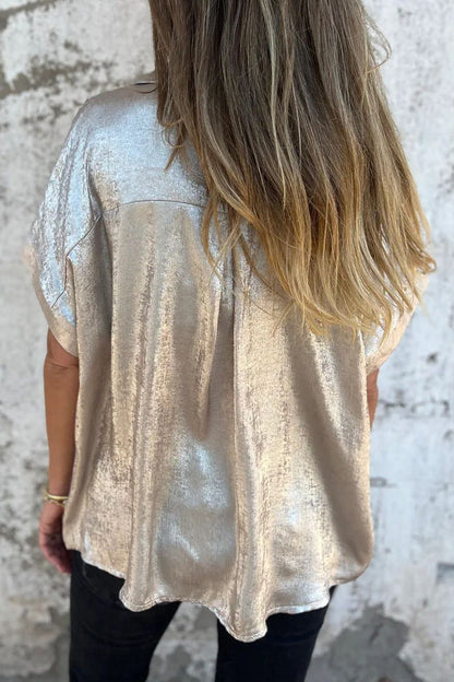 Bronzing Pattern Patchwork Turndown Collar Blouses(5 Colors)