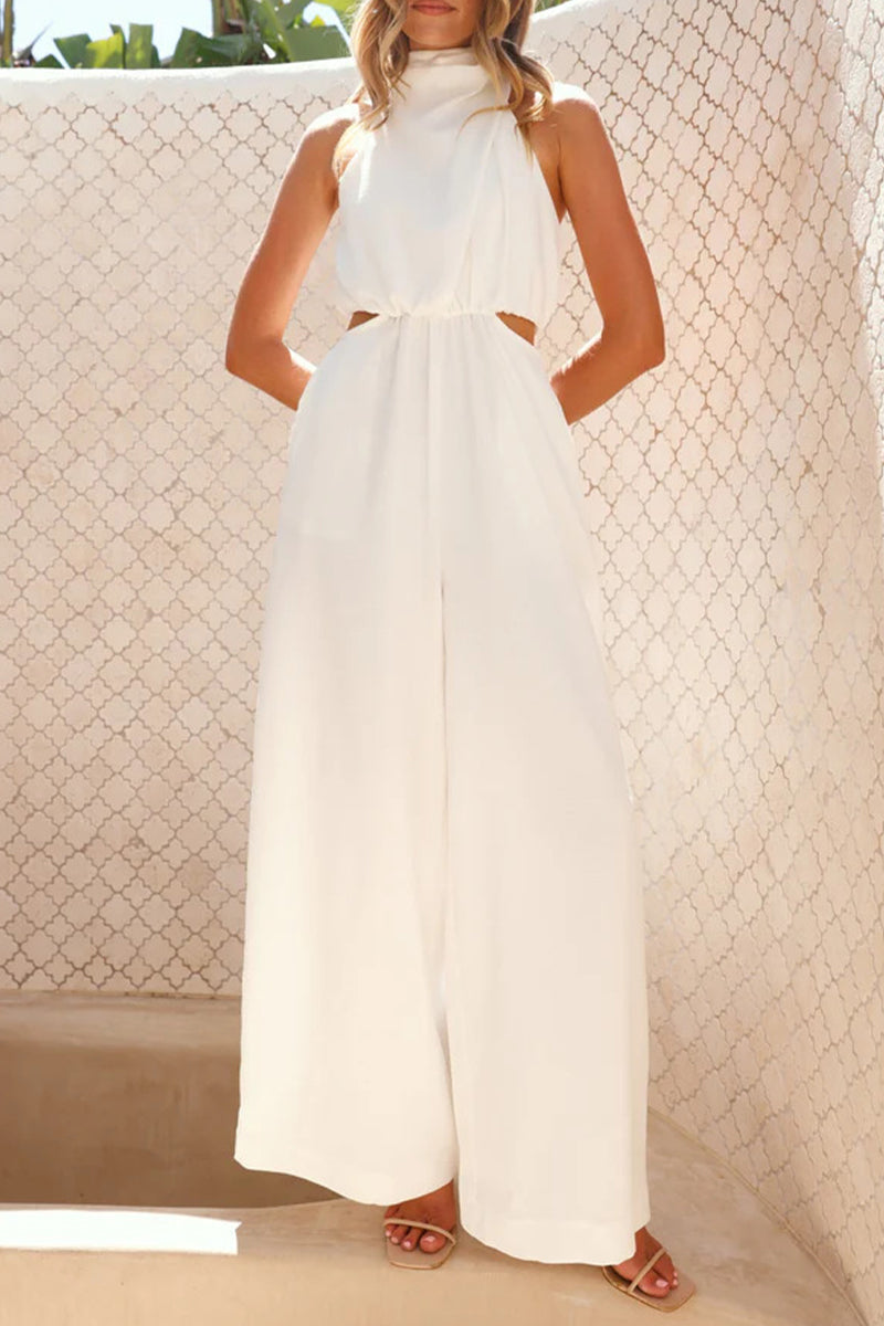 Hollow Out Pocket Halter Loose Jumpsuits(4 Colors)