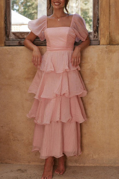 Backless Flounce Square Neck Cake Skirt Dresses
