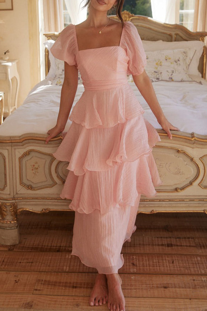 Backless Flounce Square Neck Cake Skirt Dresses