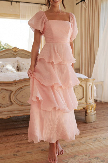 Backless Flounce Square Neck Cake Skirt Dresses