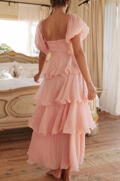 Backless Flounce Square Neck Cake Skirt Dresses