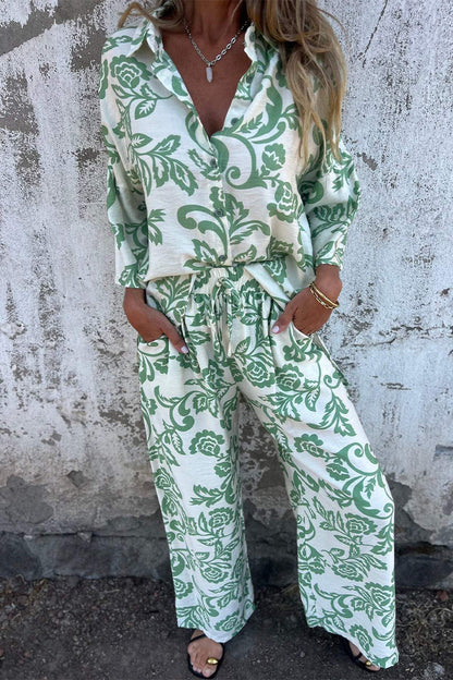 Print Pocket Contrast Turndown Collar Three Quarter Two Pieces