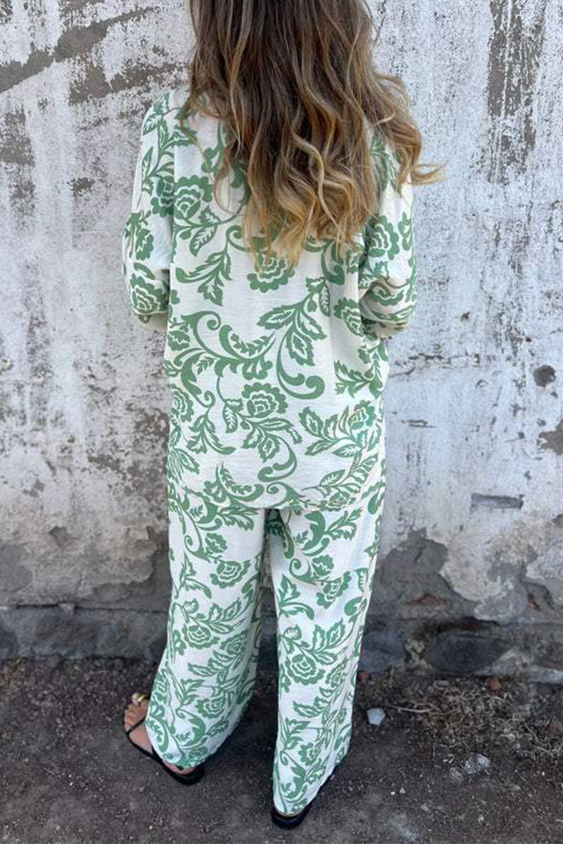 Print Pocket Contrast Turndown Collar Three Quarter Two Pieces