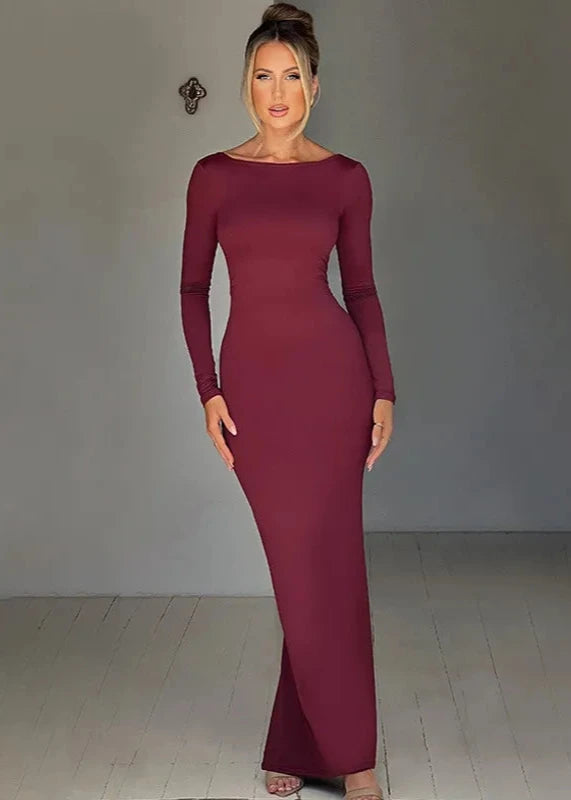Backless Long Sleeve Maxi Dress
