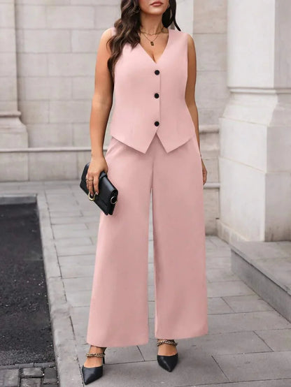Waistcoat and Pants Suit Set Black