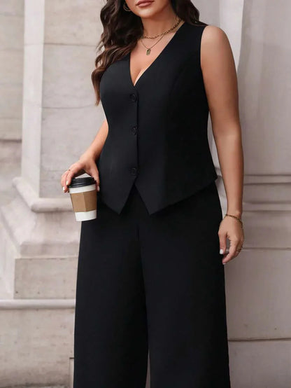 Waistcoat and Pants Suit Set Black