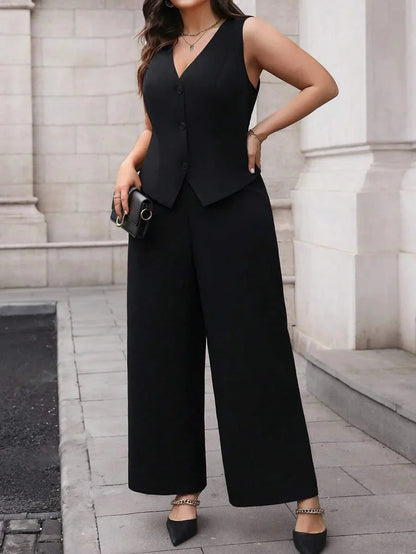 Waistcoat and Pants Suit Set Black