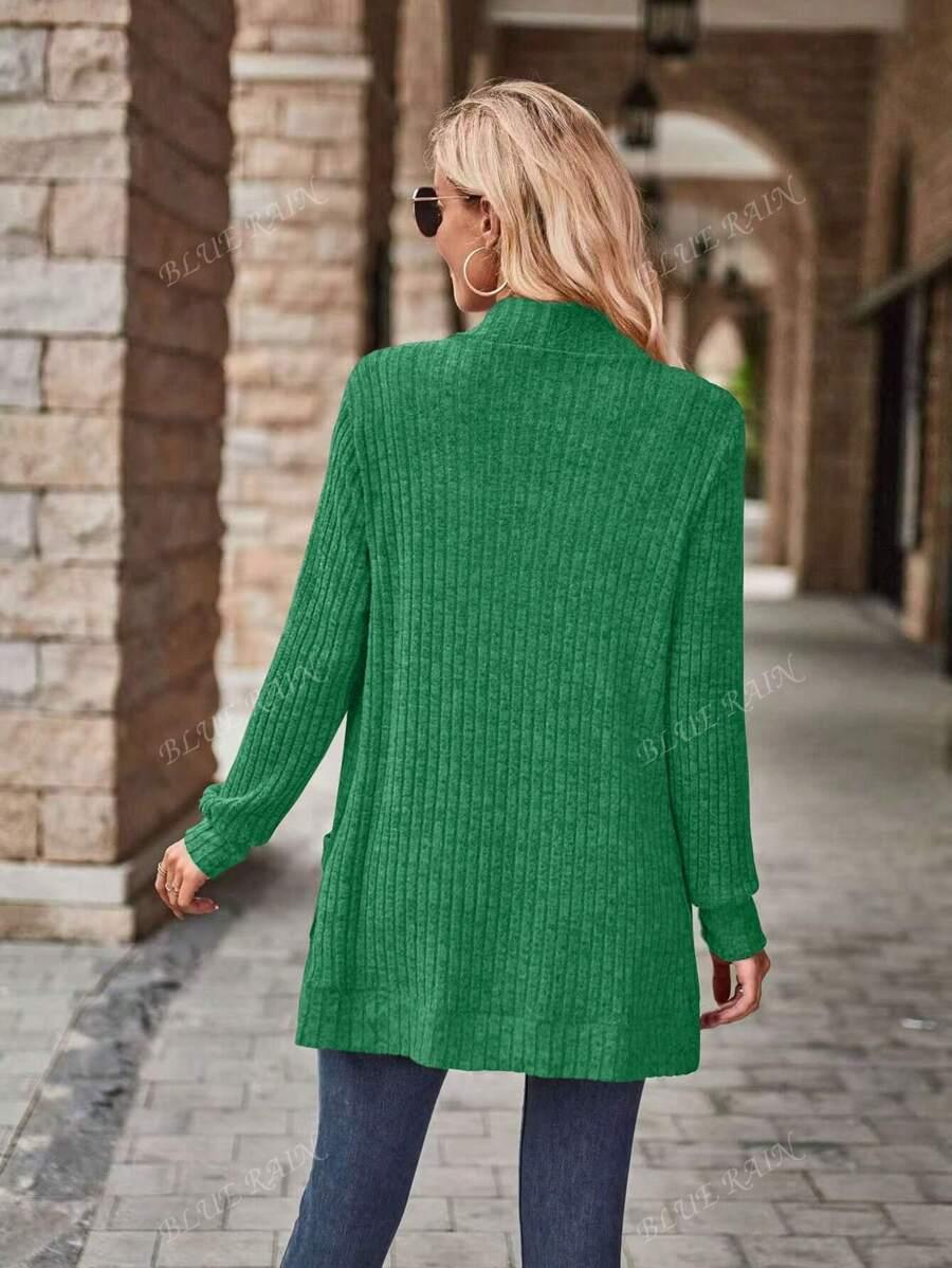 Color Knit Cardigan With Pockets Soft Cozy