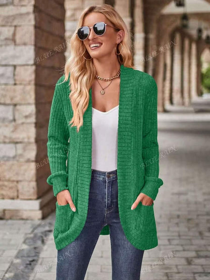 Color Knit Cardigan With Pockets Soft Cozy