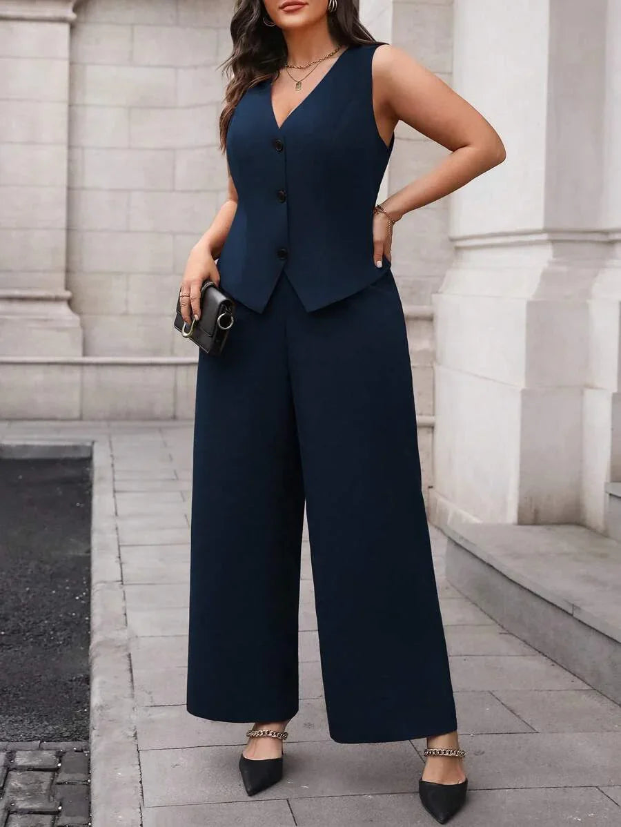 Waistcoat and Pants Suit Set Black