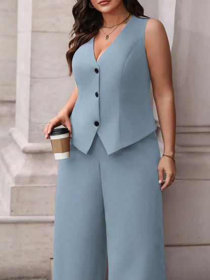 Waistcoat and Pants Suit Set Black