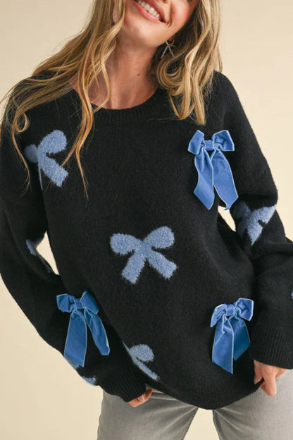 Round Neck Sweet Loose Turtleneck Bow Sweater Knitwear