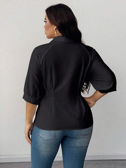Collared Blouse With Ruched Waist Fit