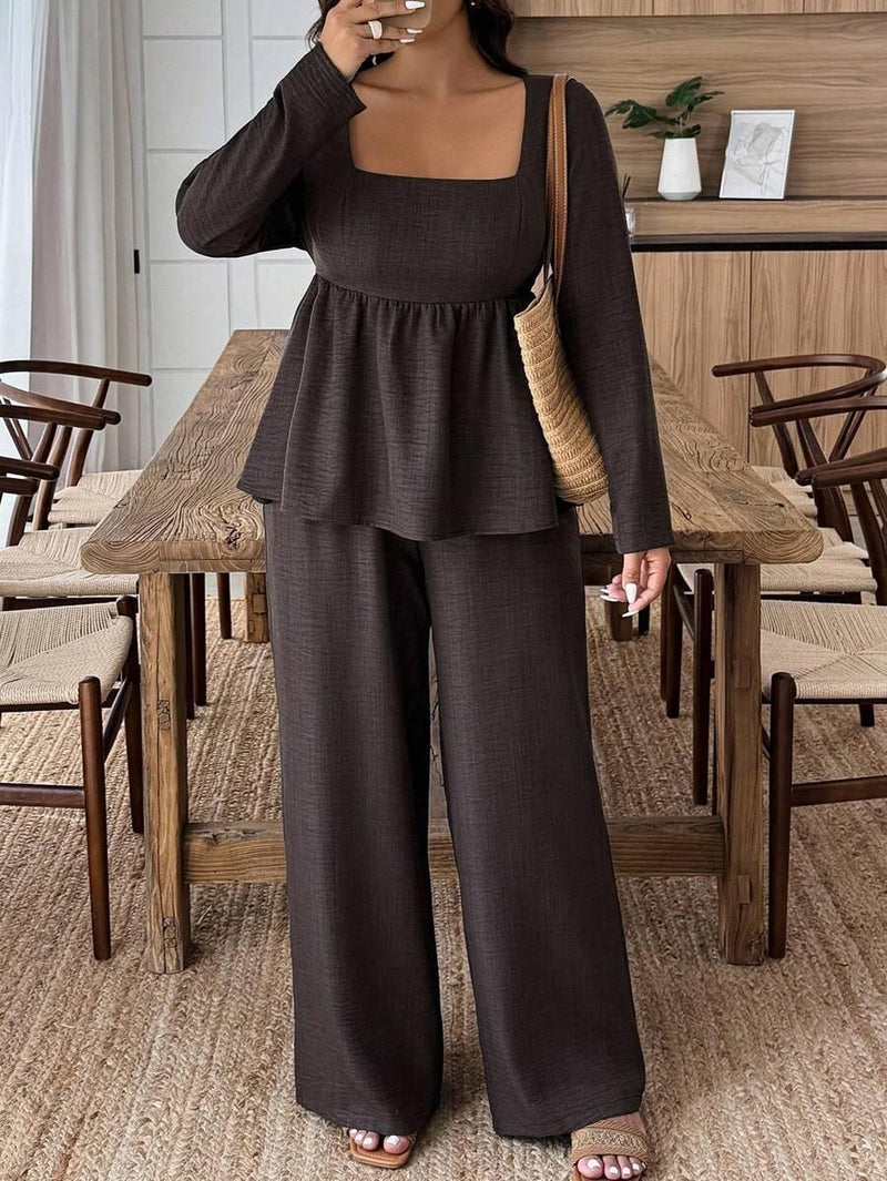 Army Green Square Neck Two Piece Set Comfort