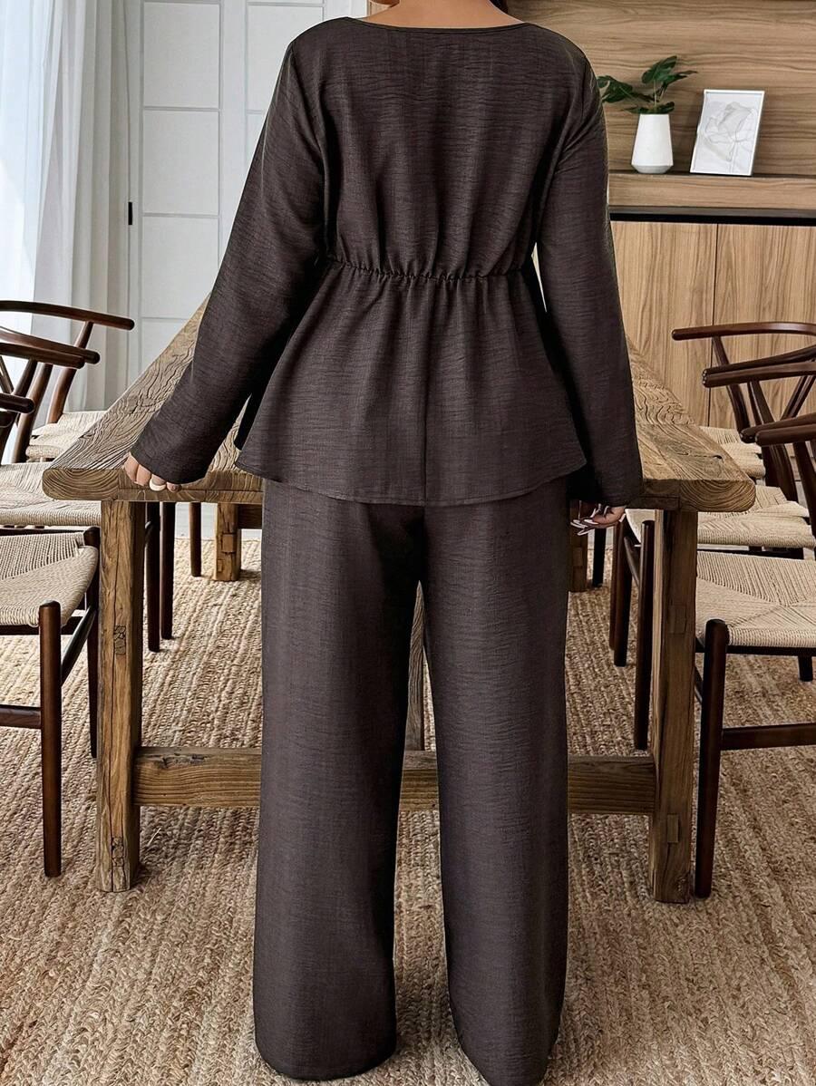 Army Green Square Neck Two Piece Set Comfort