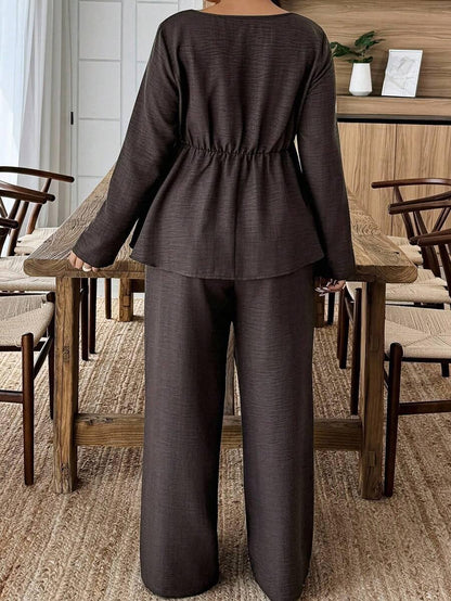 Army Green Square Neck Two Piece Set Comfort