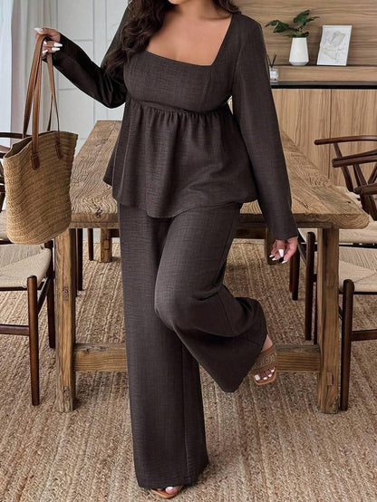 Army Green Square Neck Two Piece Set Comfort
