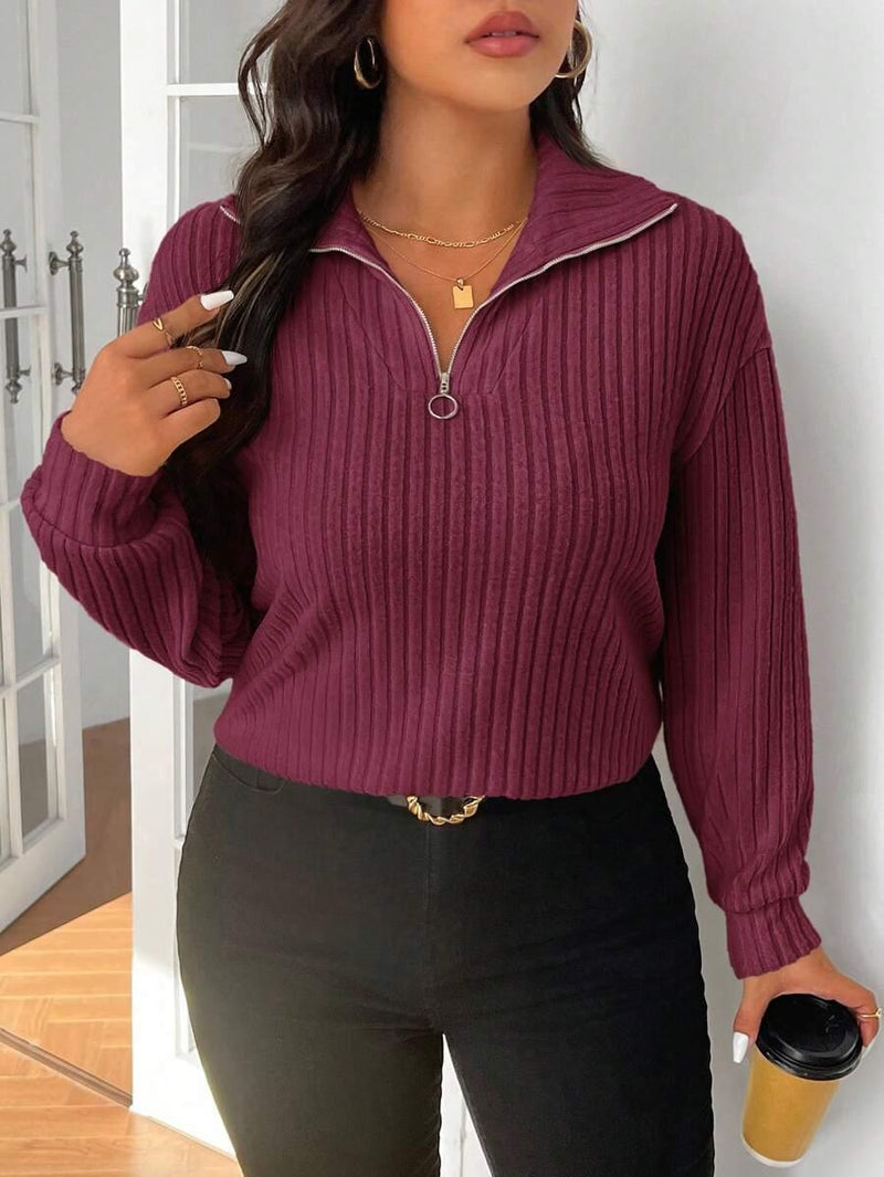 Fuzzy Collar Quarter Zip Cozy Sweater