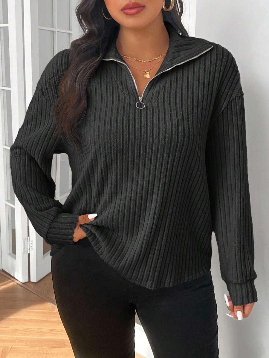 Fuzzy Collar Quarter Zip Cozy Sweater