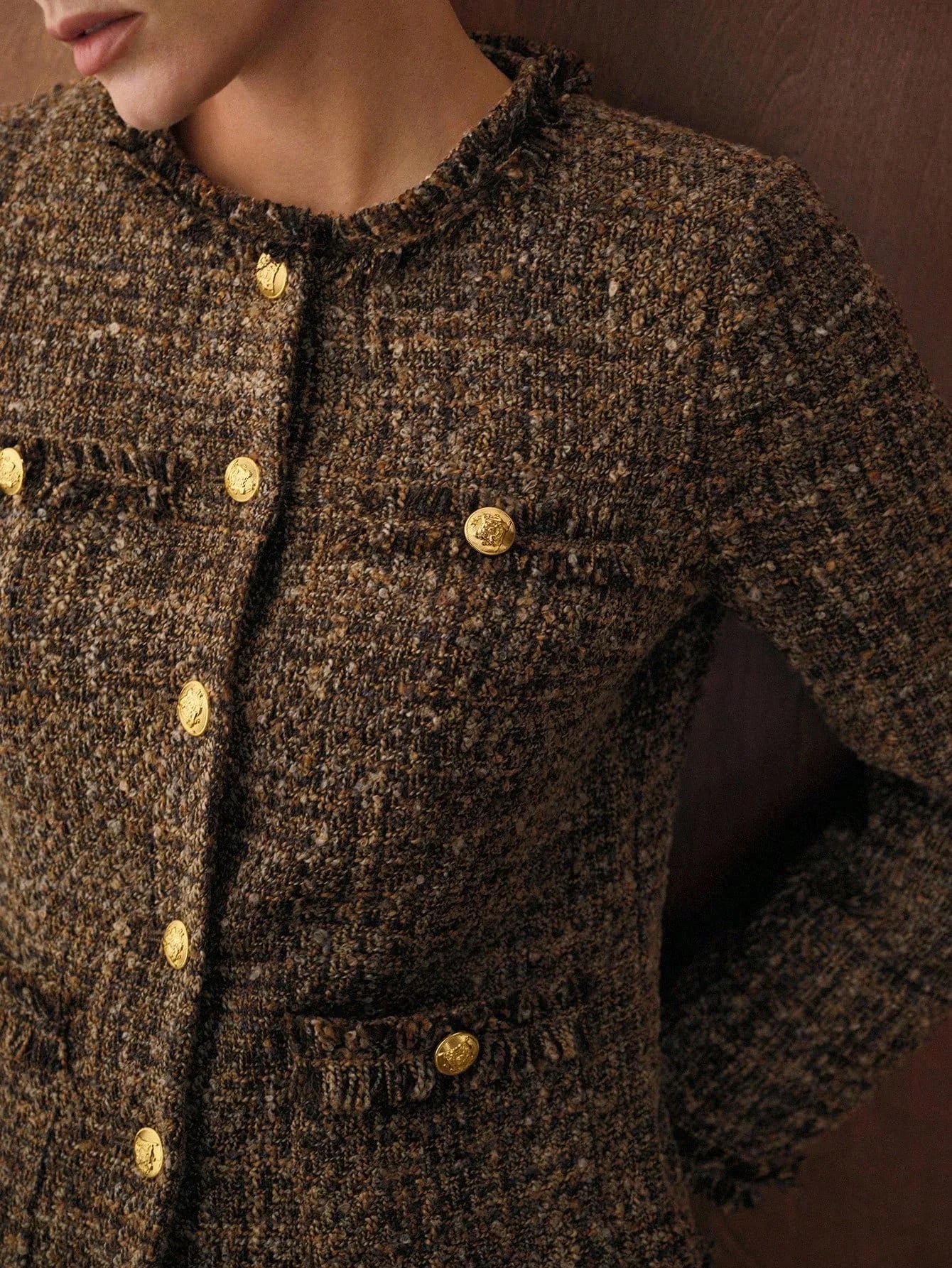 Tweed Button Up Winter Coat Lined for Warmth Cozy
