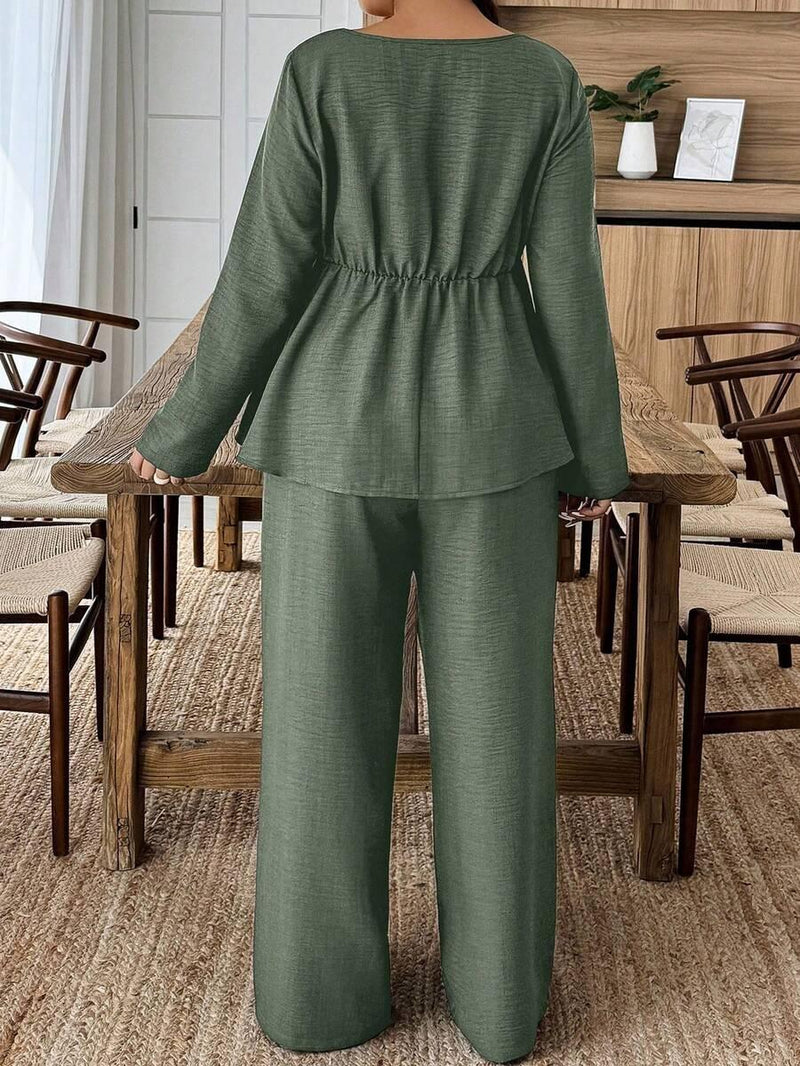Army Green Square Neck Two Piece Set Comfort