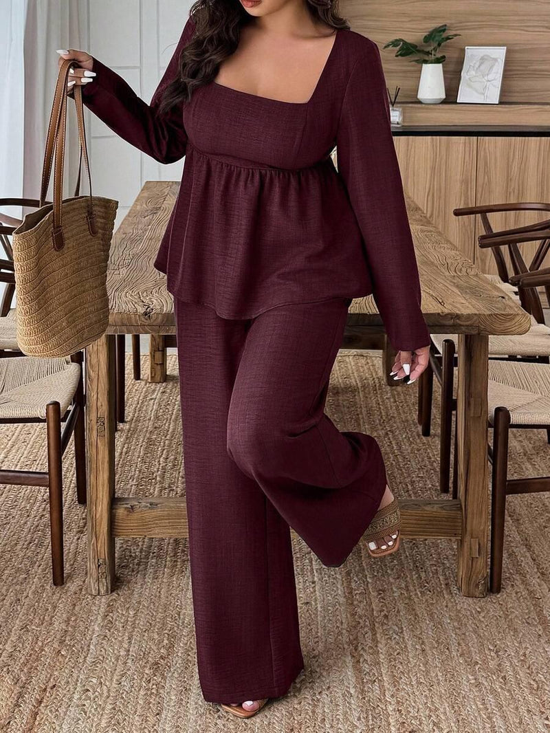 Army Green Square Neck Two Piece Set Comfort