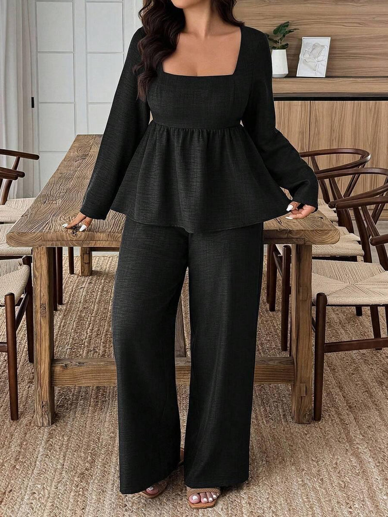 Army Green Square Neck Two Piece Set Comfort