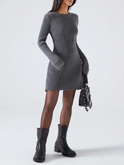 Ribbed Knit Sweater Dress Versatile Everyday