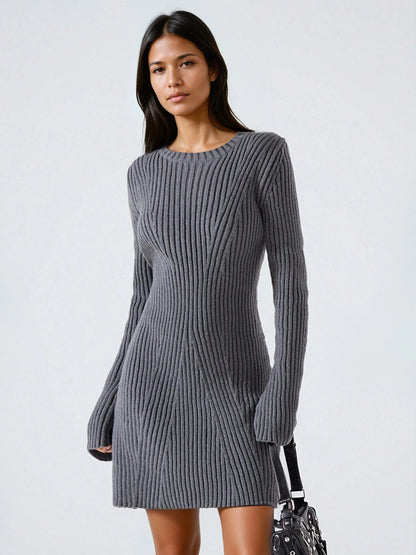 Ribbed Knit Sweater Dress Versatile Everyday