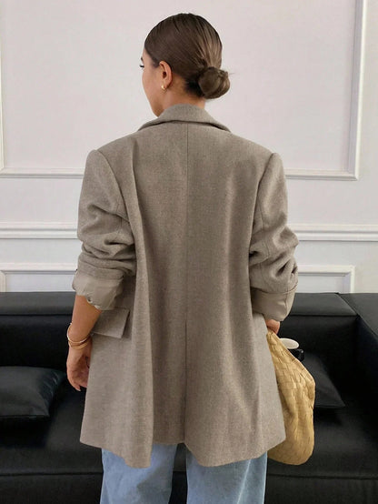 Warm Wool Blend Overcoat Notched Collar Double Breasted