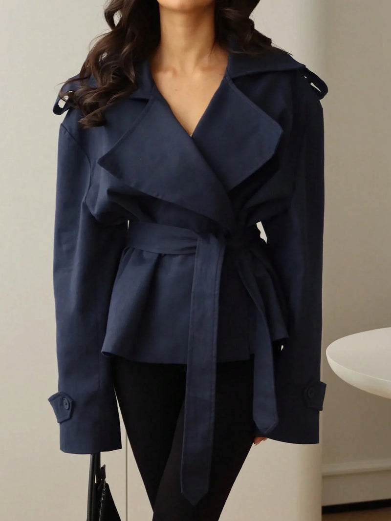 Lace Up Windbreaker With Waterfall Collar for Flattering Fit