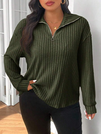 Fuzzy Collar Quarter Zip Cozy Sweater
