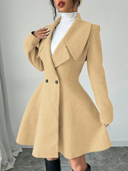 Minimalist Wool Overcoat With Waterfall Neckline