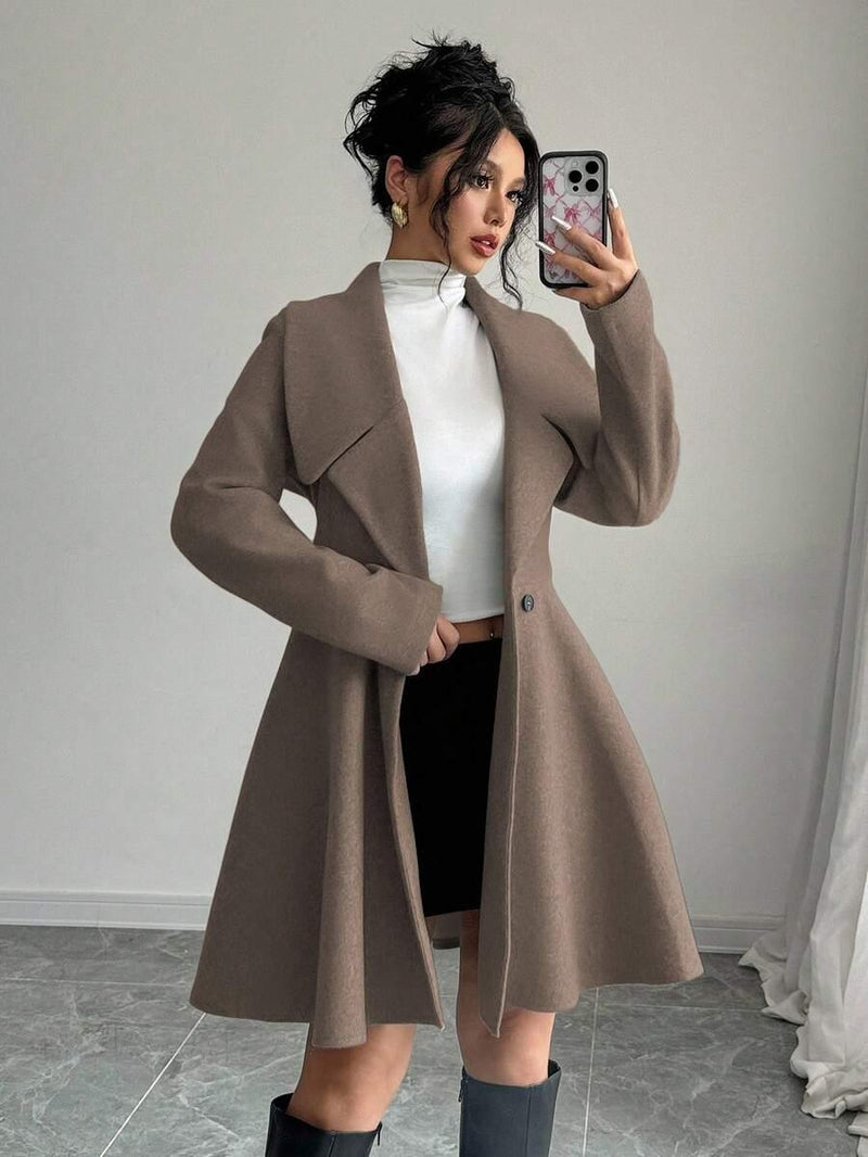 Minimalist Wool Overcoat With Waterfall Neckline