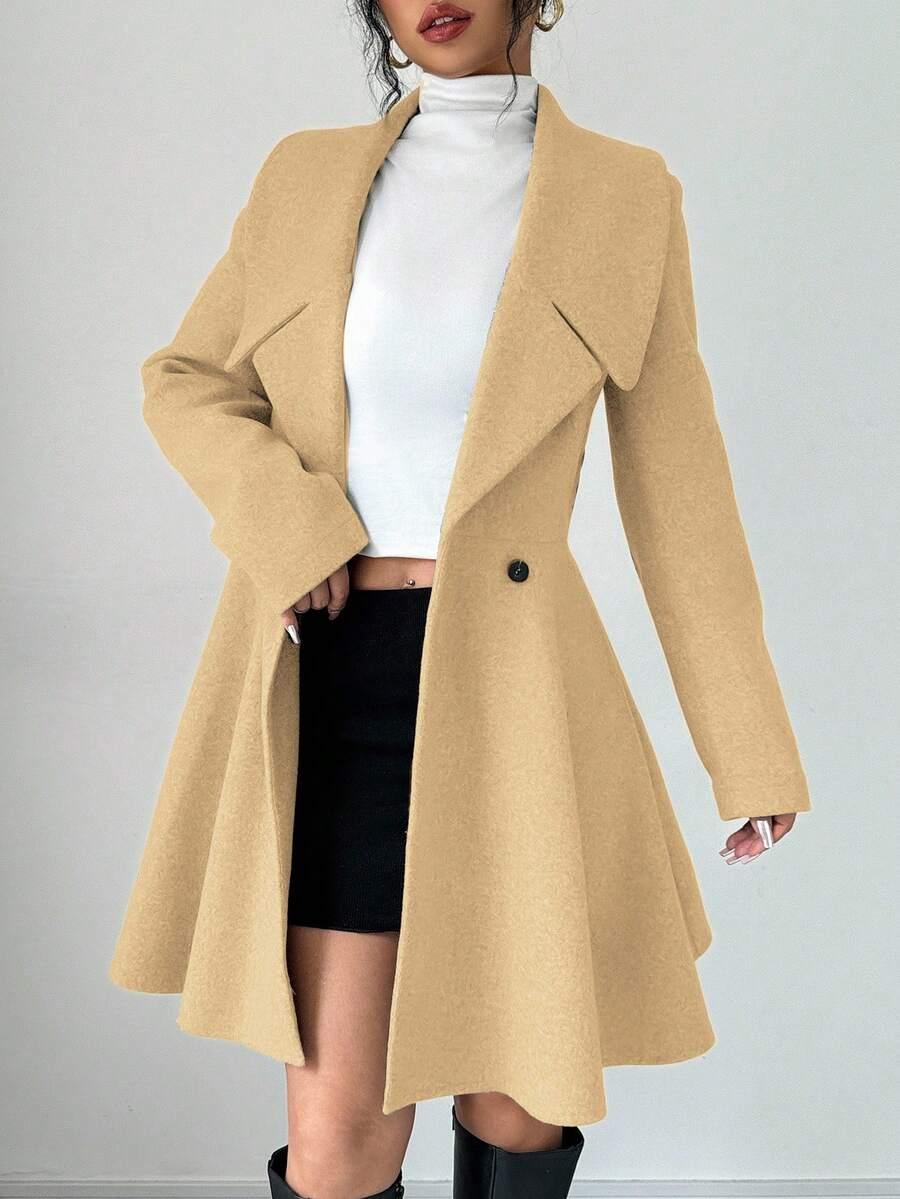 Minimalist Wool Overcoat With Waterfall Neckline