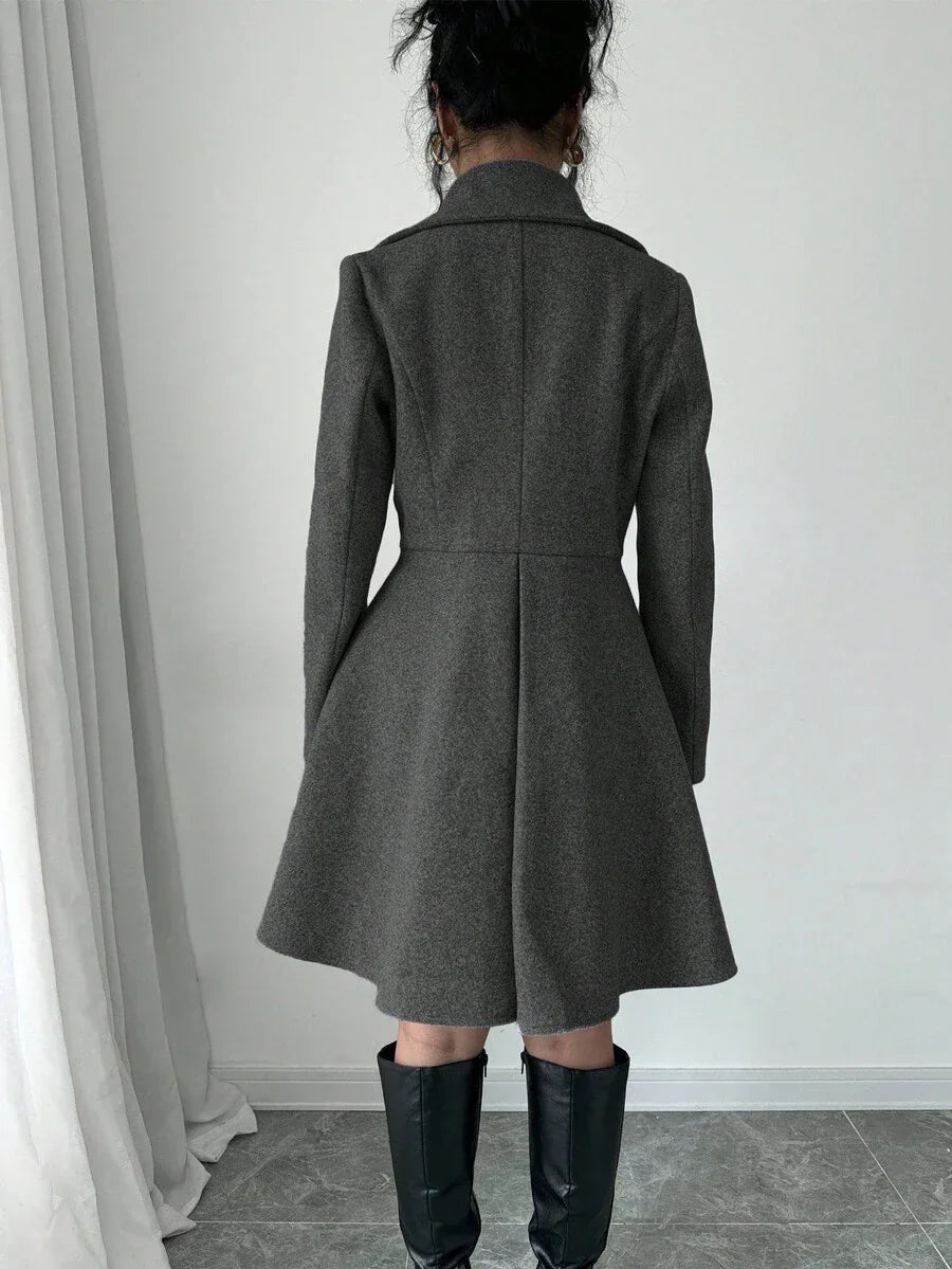 Minimalist Wool Overcoat With Waterfall Neckline